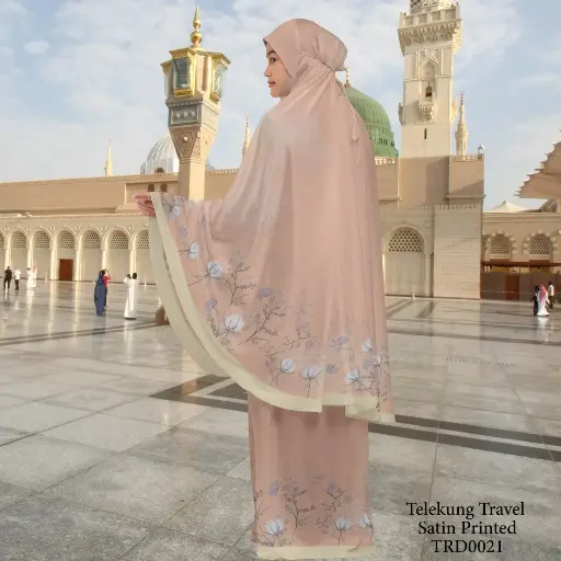 Telekung Travel Satin Printed (Awning Moss Crepe Berdagu) in TRD0021